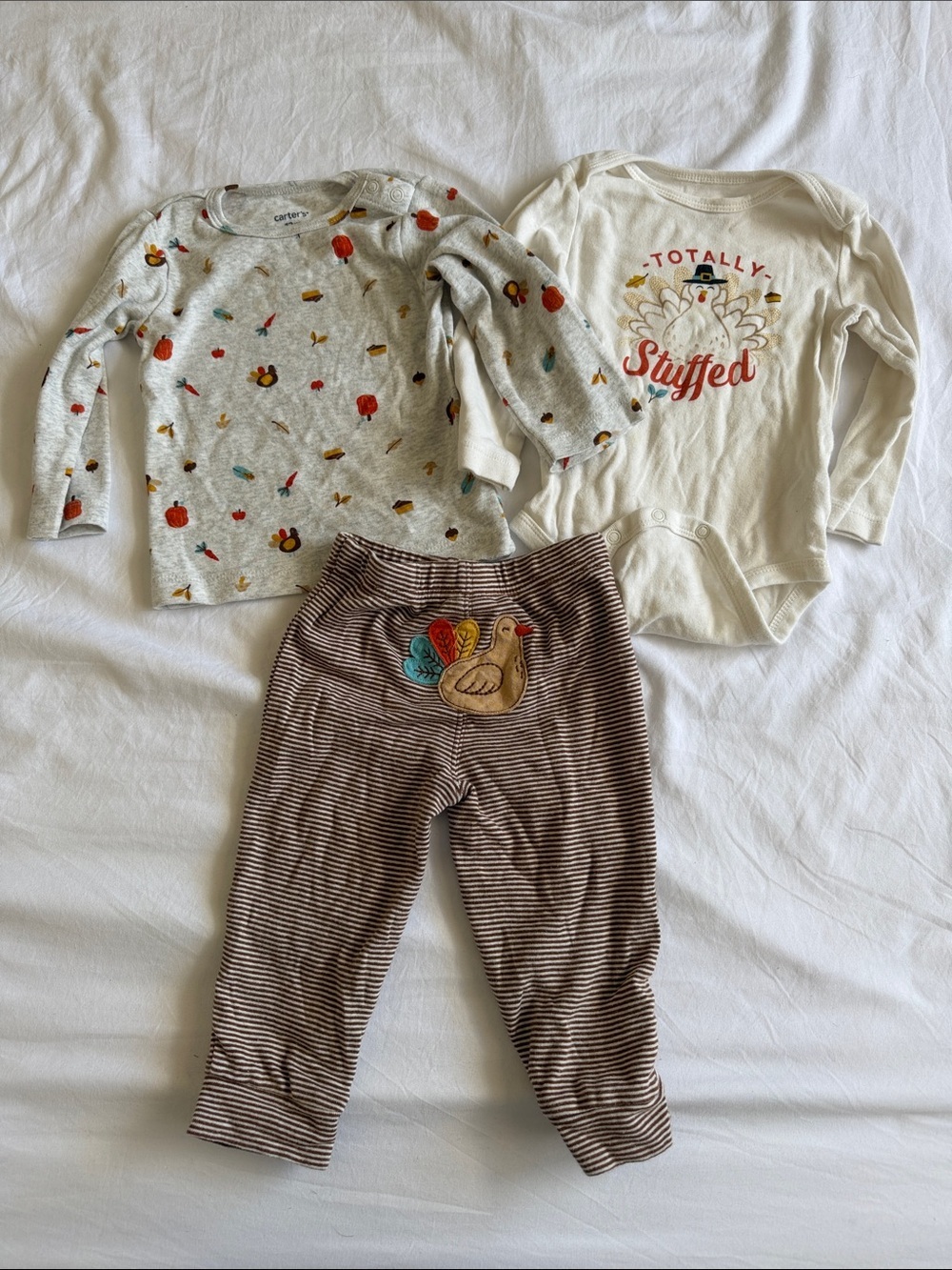 Thanksgiving Baby Outfit Set - Neutral Turkey & Pumpkin Prints